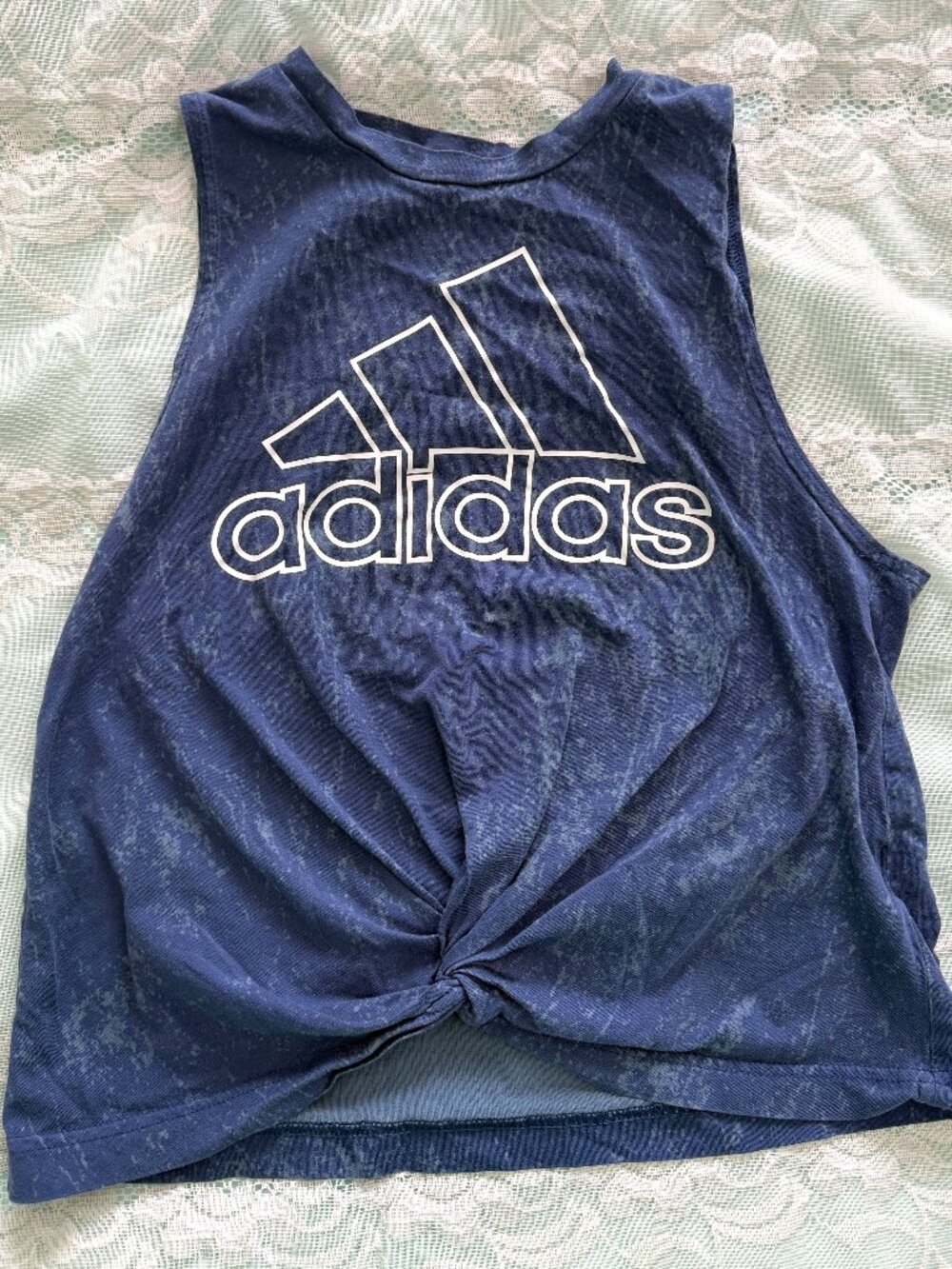 Adidas Blue Sleeveless Muscle Tee with Tie Front Size Small